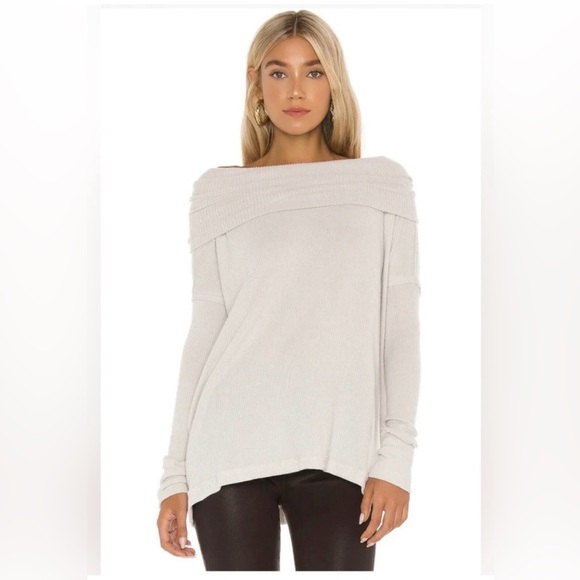 Free People We The Free Cream Juicy Ribbed Open Back Cowl Sweater Large NWOT - Picture 2 of 12